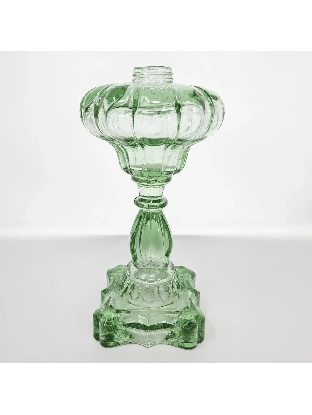 Vintage Retro Green Depression Glass Oil Lamp 9.25